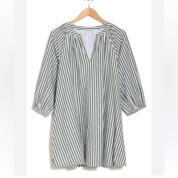 MELROSE AND MARKET POPLIN COTTON MINIDRESS IN GREEN CHIVE CABANA STRIPE - Picture 6 of 6